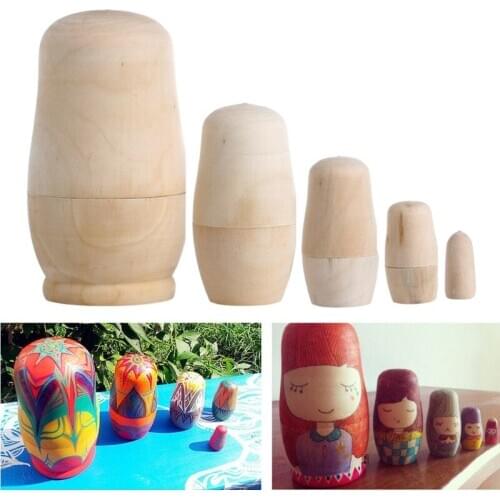 5x Unpainted DIY Blank Wooden Embryos Russian Nesting Dolls Matryoshka Toy Gift F3ME