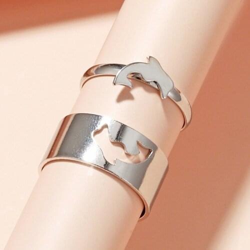 2021 New Trendy Gold Silver Color Dolphin Butterfly Rings for Women Men Couple Adjustable Opening Ring Set Gift Wedding Jewelry