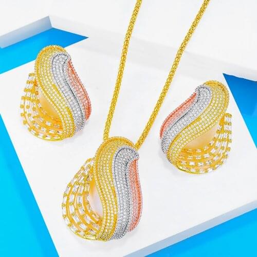 Blachette New Luxury Ball Especially Cubic Zirconia Pendant Necklack Earrings For Dubai Women High Quality Jewelry Accessories