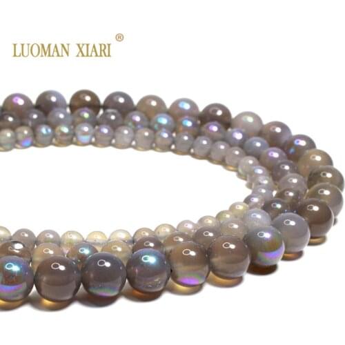 Wholesale Electroplate Colorful Natural Grey Agates Round Stone Beads For Jewelry Making DIY Bracelet Necklace 6/8/10 mm