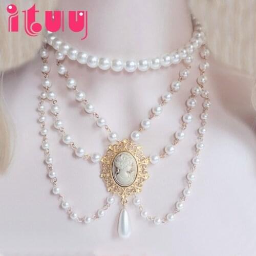 Handmade Lolita KC Necklace Gorgeous Wedding Bride Virgin Mary Pendant Pearl Necklace Collarbone Chain Accessorise Girls Gift