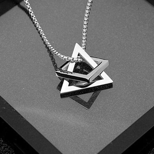 Popular Men Necklace,Interlocking Square Triangle Male Pendant,Stainless Steel Modern Trendy Geometric Necklaces,Hipster Jewelry