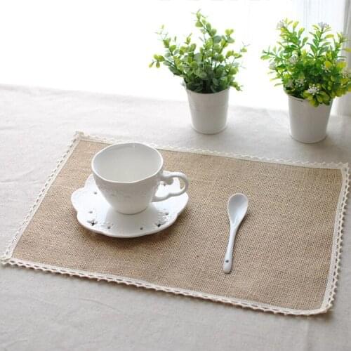 Rectangle Tablecloth Jute Mats Lace Jute Cup Pad Linen Art Photo Props Background Livig Room Wedding Home Dinning Table Decor