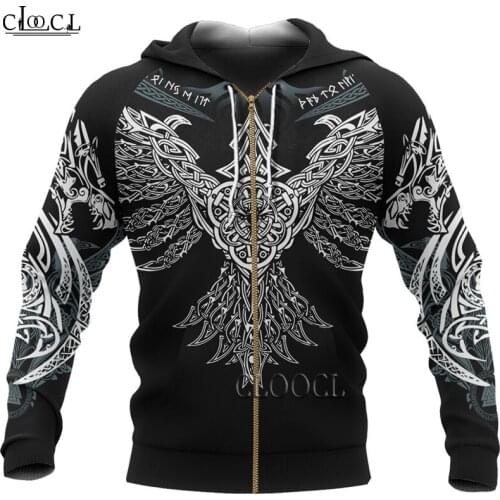 HX Drop Shipping Viking Pullover Hoodie Raven Of Odin 3D Printed Mens Zip Up Hoodie Harajuku Streetwear Unisex Casual Tracksuits