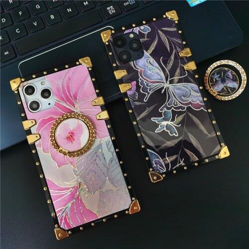 Luxury Glitter flower Butterfly Case for iPhone 11 Pro Max 6 6S Soft Square Gold Cover for iPhone 12 PRO 7 8 Plus X XS MAX XR