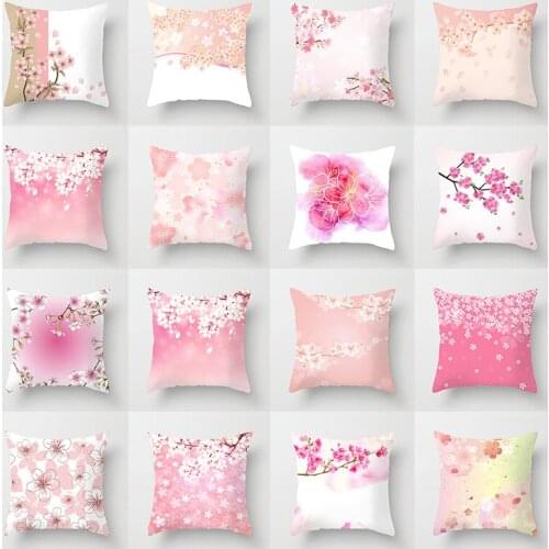 Pink Flowers Cushion Cover Small Fresh Floral Polyester Throw Pillow Cases Seat Chair Car Bed Sofa Home Decorative Pillowcases