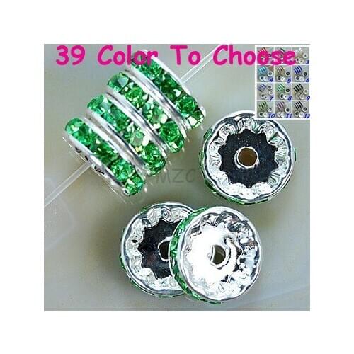 Cheap10mm!bracelet necklace making hjh234 GBF Crystal Rhinestone Rondelle Spacer, Silver Plated DIY Loose Beads