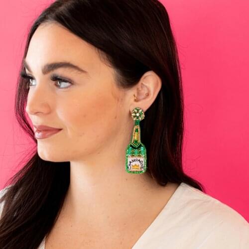 Vedawas Fashion Beads Luxury Wine Glass Earrings for Women Boho Handmade Metal Letter Irregular Drop Earring Accessories Jewelry