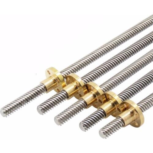 T8 Lead Screw 3D Printer Parts 250 300 350 400 500 mm Leadscrew Parts Trapezoidal Rods Nuts for Reprap 3D Printer THSL-300-8D