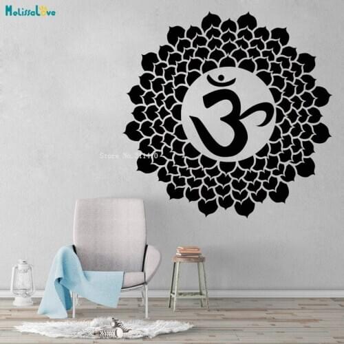 Leaf Shape Vinyl Wall Decal Mandala Bedroom Art Home Decor Om Hindu Sanskrit Buddhism Stickers Unique Gift YT4215