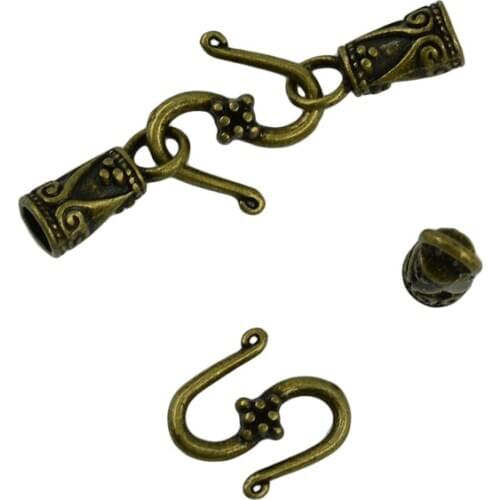 30 Sets Antique Brozne S Hook Eye Clasps & Cord End Caps Jewellery Findings