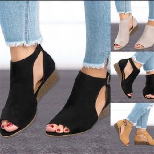 Women Shoes 2020 Wedge Buckles Fish Mouth Sandals Gladiator Women Sandals Mid-heeled Shoes Ladies Fashion Summer Shoes 35-43