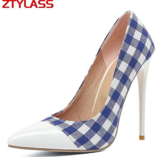 2021 New Spring Summer Lattice Lazy Shoes Women Sexy Thin High Heel Pumps Fashion Mixed Colors Pointed Toe High Heels Red Blue