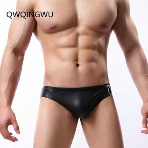 Sexy Mens Briefs Leather PU Underwear Bikini Low Waist Sexy Men Underpants Briefs Homer Male Panties Gay Men Briefs
