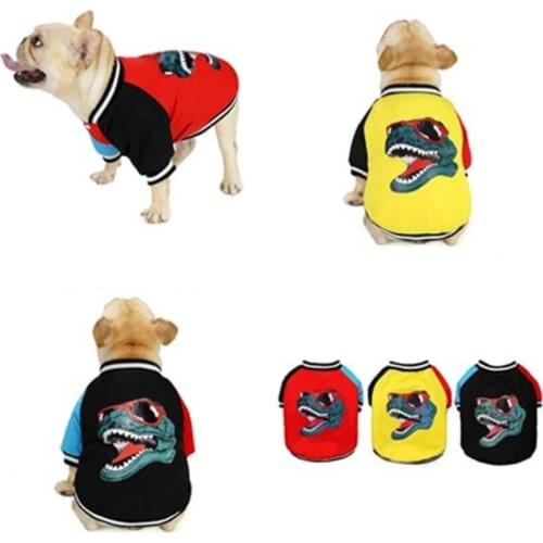 Winter Warm pet cotton-padded clothes French Bulldog Baseball clothes Dinosaur print Pet Jacket small and medium sized dogs coat