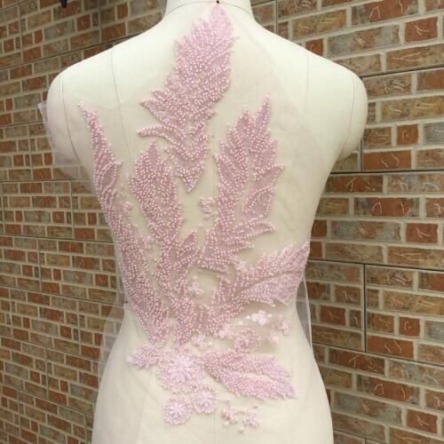 1 Piece 34*50cm Sequin Beading Embroiderey Large Lace Applique Pink White Champagne Lace Mesh Sewing Fabric Dress Cloth Curtain