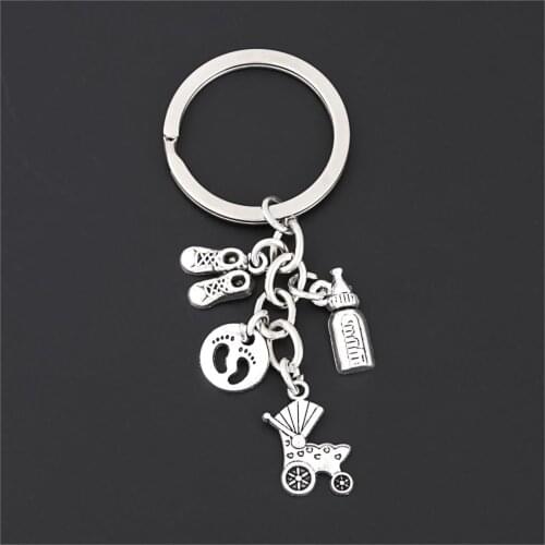1Pc Lovely Baby Cart Milk bottle Keychain Cute Shoes Mother Cradling Theme Keychain Mothers Day Souvenir Jewelry E2690