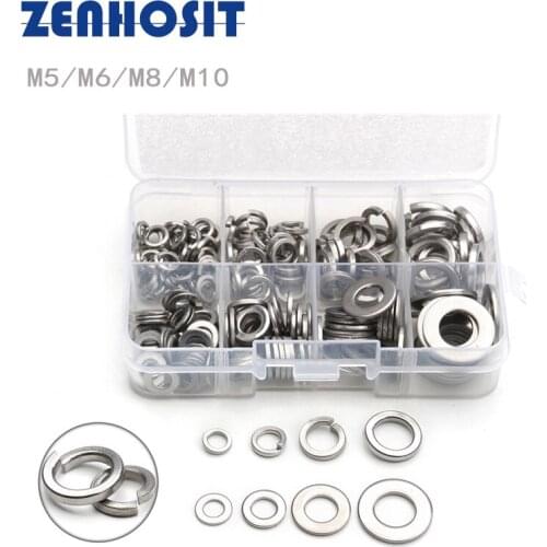 200Pcs M5 M6 M8 M10 Stainless Steel Flat Washers Spring Plain Washers Insulation Screw Gaskets Metal Gaskets High Quality