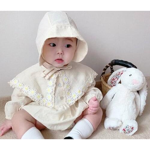 2021 Spring and Autumn Baby Daisy Square Collar One-Piece Suit Romper Girl Baby romper Clothes Onesie