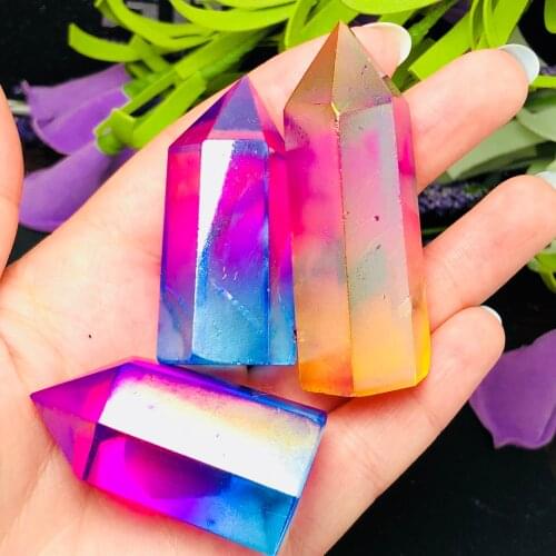 3Pcs Quartz Crystal Point Rainbow Titanium Treated Quartz Wand Acqua Aura Crystal Quartz Point Present Love Gift Accessory