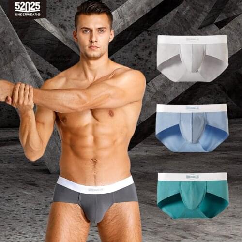 52025 Men Fashion Briefs 3-4-Pack Silky Modal Seamless Highly Breathable Underpants Naturally Sexy Underwear Trendy Briefs Slips