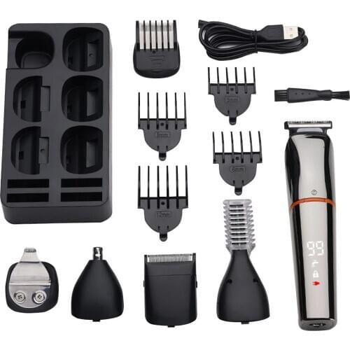 6+1 Electric Hair Clipper Rechargeable Multifunctional Waterproof Hair Trimmer For Men Barber Hair Shaving with LCD