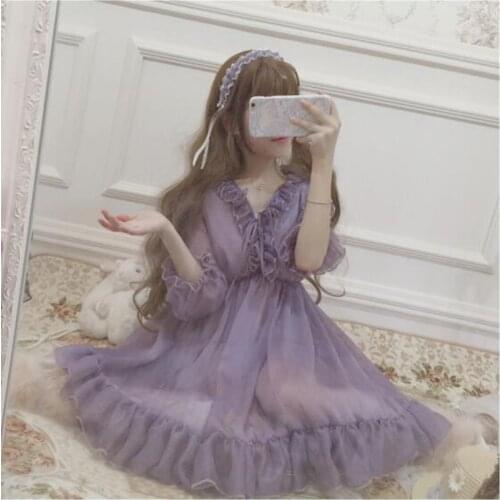 Tea Party Gothic Lolita OP Loli Cos Sweet Lolita Dress Vintage Palace Lace Ruffled Puff Sleeve Kawaii Girl Victorian Dress