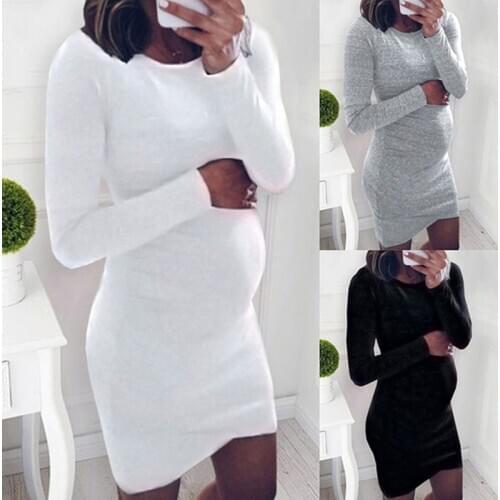 Pregnant Women Long Sleeve Bodycon Casual Dress Pregnancy Autumn Dresses Mother Home Clothes Maternity Dress