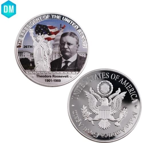 Home Decorative Metal Crafts Theodore Roosevelt US 26th President Silver Coins Artwork for Child Collections