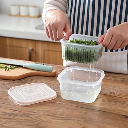 Double-layer Drain Fresh-keeping Container Food Vacuum Storage Container Sealed Freshsaver Box for Refrigerator Fruit Vegetable