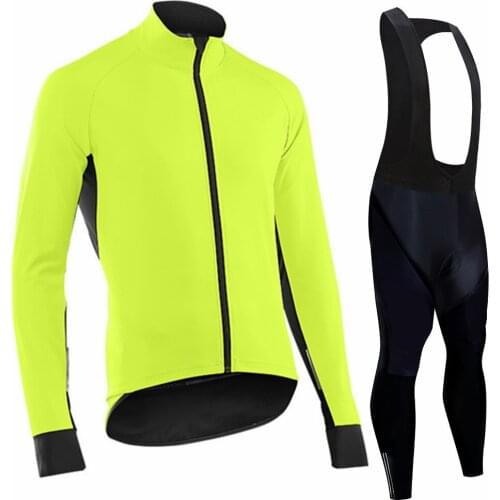 Fluo yellow 2020 Cycling Jersey Spring Cycling Clothing Long Sleeve Set Bib Pants Men Breathable MTB Bicycle Tops +Tights N2021
