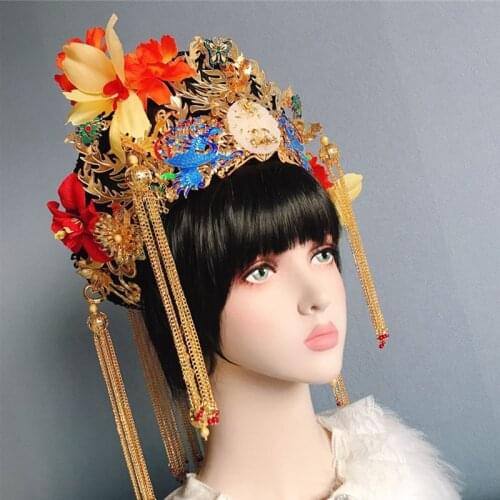 Golden Royal Hats For Women Empress Princess Hats Wedding Bride Headwear Wedding Photography Hostess Model Accessories