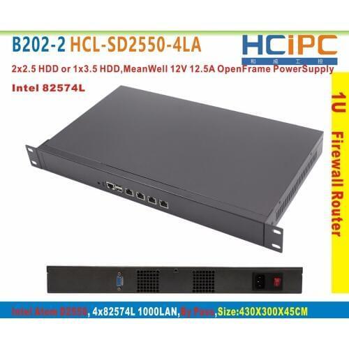 HCiPC B202-2 HCL-SD2550-4LA-BareBone, ATOM D2550+By Pass,4LAN 1U Firewall System/Router, 4LAN Router, Firewall Motherboard
