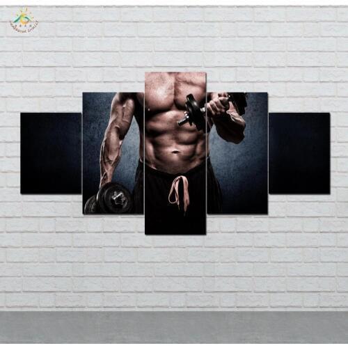 Playing Dumbbells Man Wall Art HD Prints Canvas Art Painting Modular Picture And Poster Canvas Painting Decoration Home 5 PIECES
