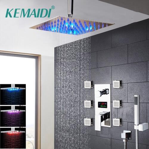 KEMAIDI Digital Display Shower Sets Body Massage System Jets Shower Column Faucet Bath Shower Faucet Chrome Finish Temperature