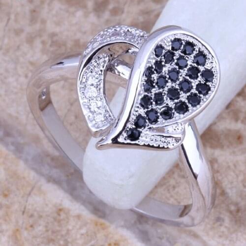 Black Cubic Zirconia White CZ Silver Plated Ring Size 6 / 7 / 8 / 9 E507