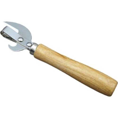Wooden Handle Manual Can Opener Stainless Steel Canned Knife Tin Can Beer Bottle Opening Hand Tool Household Kitchen Gadget Item