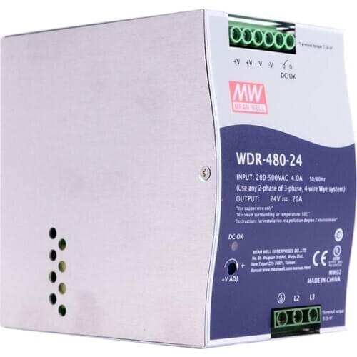 Mean Well WDR-480-24 180-550VAC Input voltage meanwell DC 24V 20A 480W Single Output Industrial DIN RAIL Power Supply