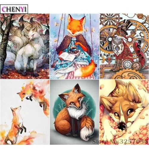 CHENYI 5D Diamond Painting Fox Cross Stitch Kits Full Diamond Embroidery Animal Pictures Diy Mosaic Paintings For Interior Decor