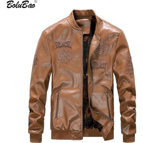 BOLUBAO 2020 Men Leather Jackets Motorcycle Men Letter Zipper Pockets Male PU Coats Biker Faux Leather Fashion Outerwear