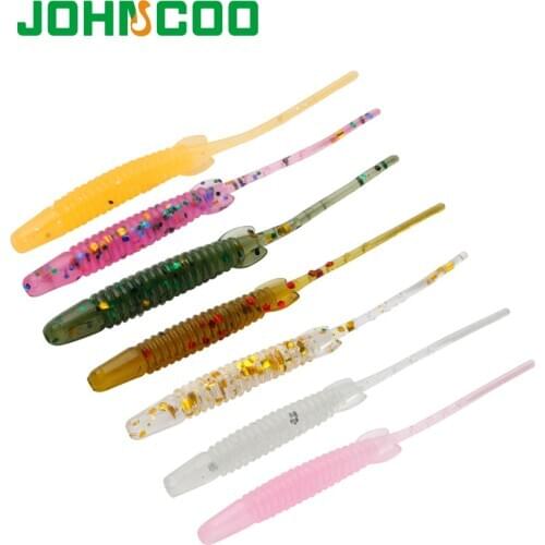 JOHNCOO Soft Bait Fishing Lure 50pcs 55mm 0.4g Soft Worm Shrimp Jerkbait Fish Ocean Rock Lure Bass Swimbait Maggots Jigging Lure