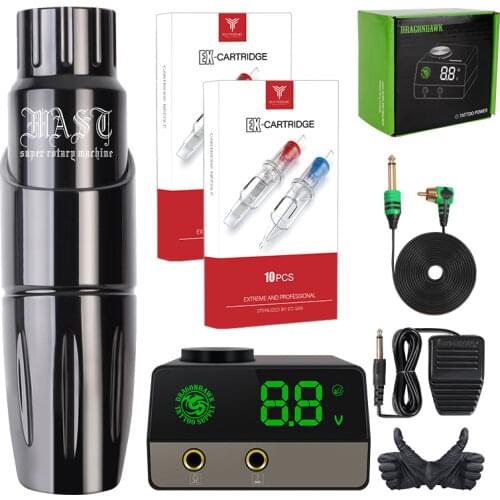 Professional Tattoo Kit Pen Machine Set Tattoo Rotary Pen Mast Tour Permanent Makeup LCD Power Supply