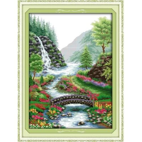 Bridge River cross stitch kit 14ct 11ct count printed canvas stitching embroidery DIY handmade needlework