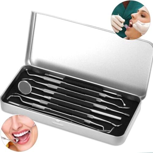 7pc/box Stainless Dental Mirror set Sickle Tartar Scaler Teeth Pick Spatula Dental instruments Oral Care Tooth Cleaning Tools
