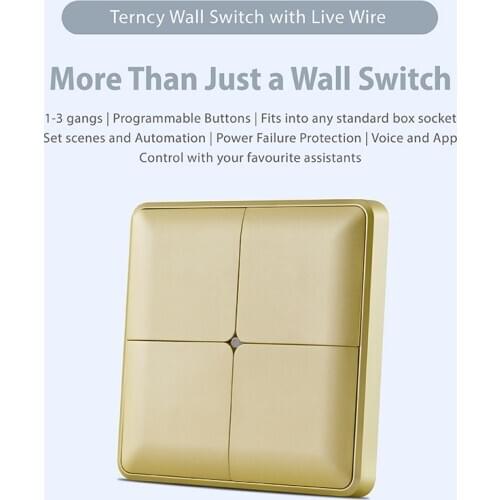 Terncy Wall Switch with Live Wire - 1 to 3 Gangs, Gold (Homekit, Google Home,Alexa)