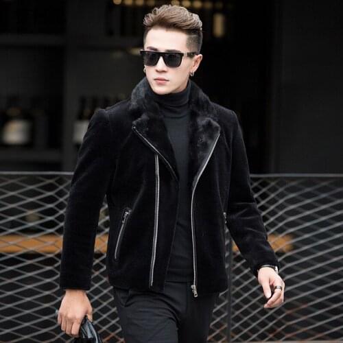 2021 Winter New Men Real Fur Jackets Male Fashion Motorcycle Fur Jacket Leather Coats Men Loose Casual Plus Size Outwear U21