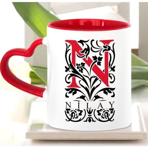 Personalized N Letter Red Heart Mug Cup (Model 2)