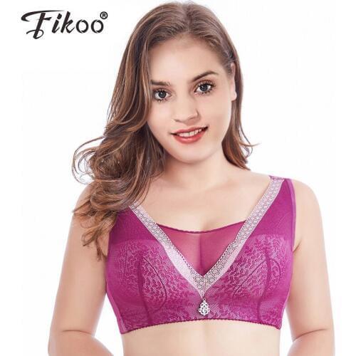 Fikoo Sexy Vest Bra Wire Free Lace Bras with Mesh Wide Strap Soft Women Brassiere Lingerie C D Cup 34 to 44 #Z002