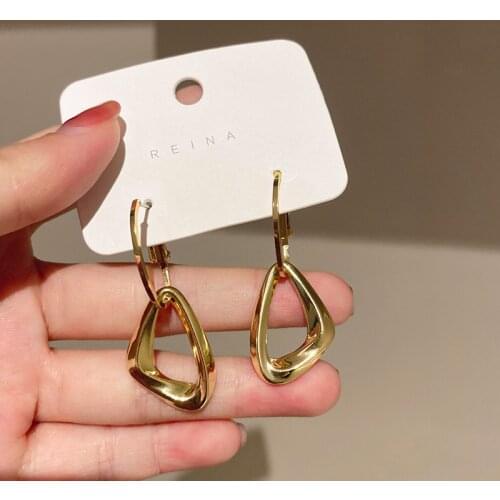 Origin Summer Korean Trendy Metallic Triangle Geometric Earrings for Women Gold Color Alloy Hoop Earrings Minimalist Jewelry