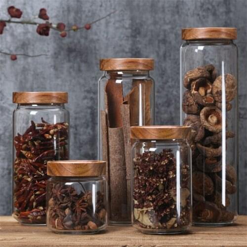 Transparent Glass Sealed Canister Kitchen Food Storage Bottles with Bamboo Lid Jars Grains Tea Leaf Coffee Beans Candy Jar